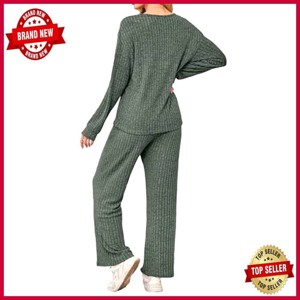 Matching Lounge Set V-Neck Sweater Wide Leg Pants S-2XL - Picture 5 of 7